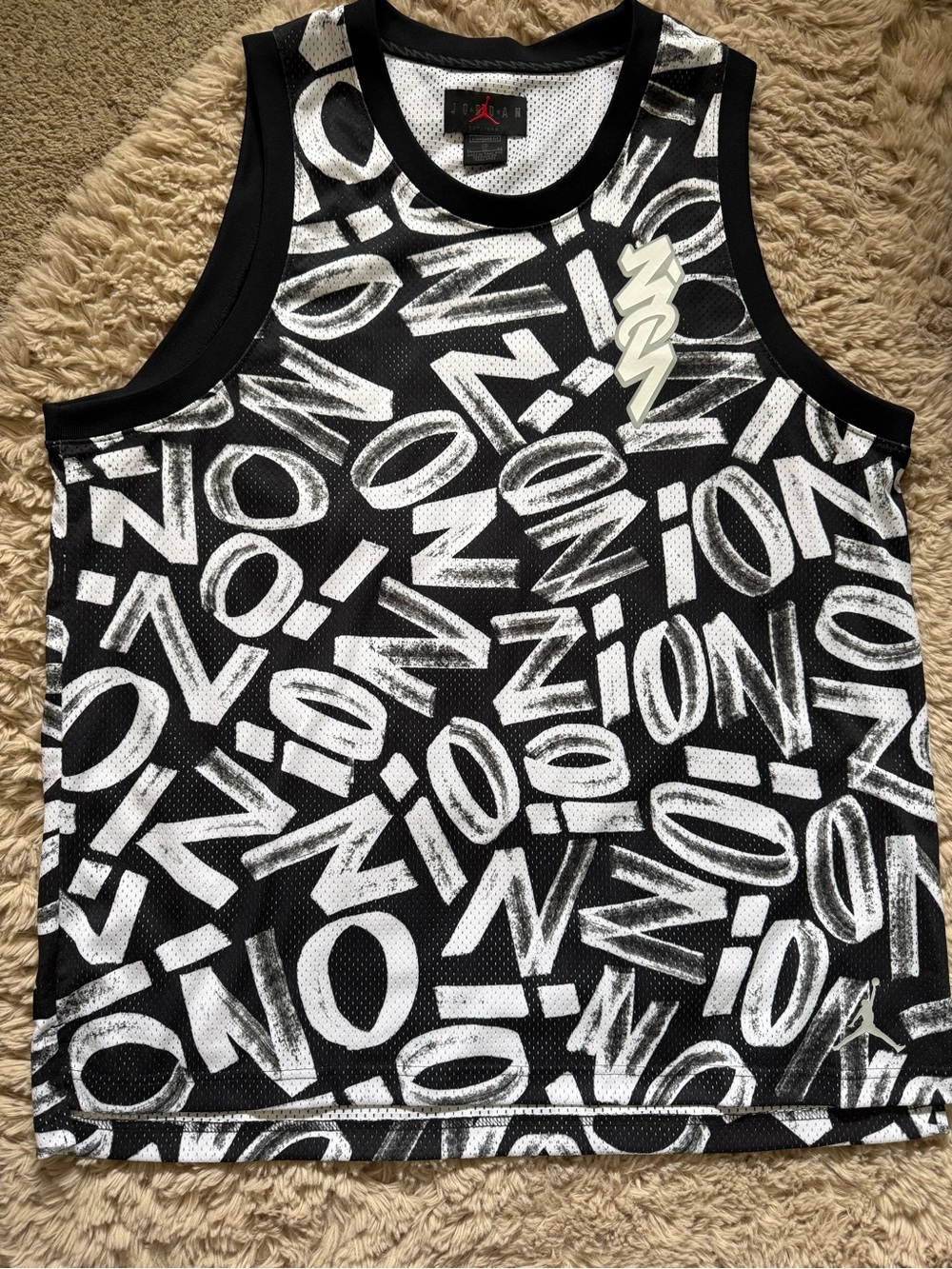 Jordan Black and White Graphic Mesh Basketball Jersey
